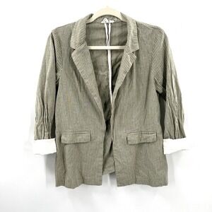 HAVE 100% cotton lightweight blazer look open front striped shirt top coastal L